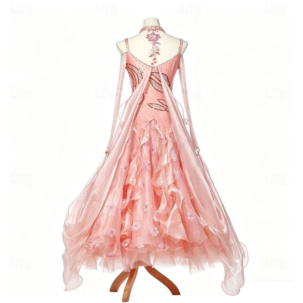 Ballroom Dance Dress Rhinestone Pleats Splicing Women's Party Training Performance Long Sleeve High Spandex Polyester 2026 - $591.39 –P2