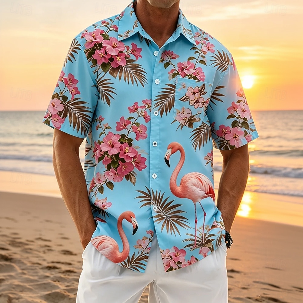 Per uomo Fenicottero Uccello Fiori tropicali Camicie hawaiane Camicie tropicali Camicia Aloha Manica Corta Hawaiano Vacanza al Mare Estate Collo ripiegato Stampa 3D Una tasca anteriore Camicie con del 2026 a $25.99 –P3