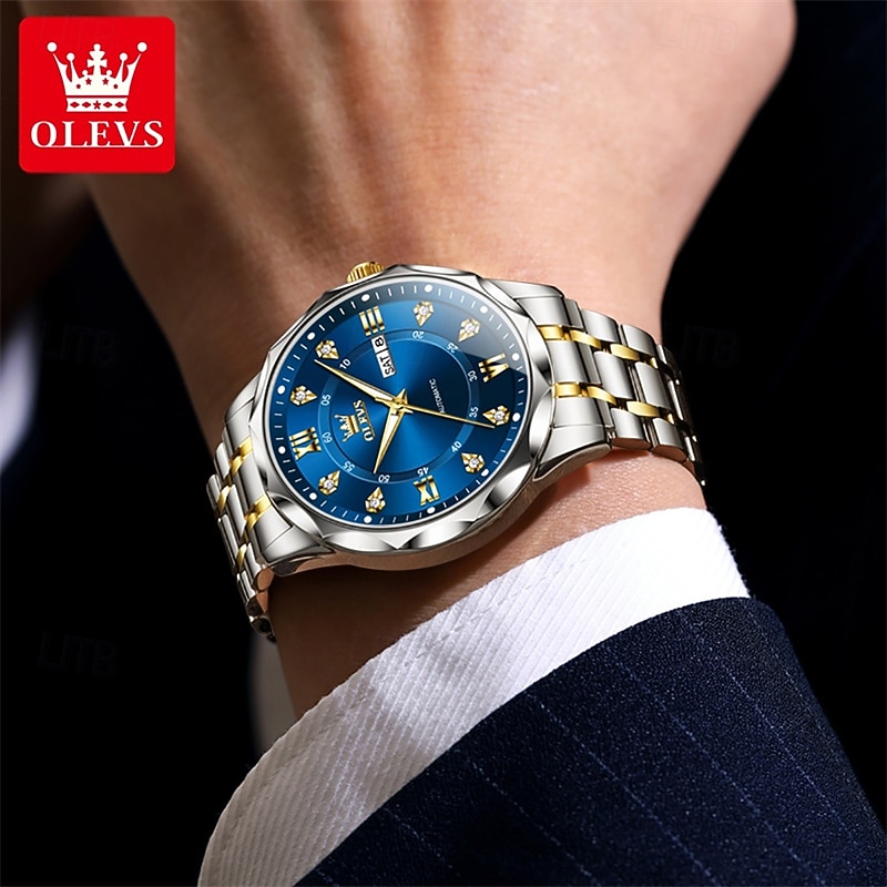 OLEVS Automatic Watch for Men, All Black Stainless Steel Luxury Business Self Winding Wristwatch with Day Date and Luminous Diamonds, Waterproof Analog Dress Watch, Gift for Husband Dad 2026 - $76.99 –P14