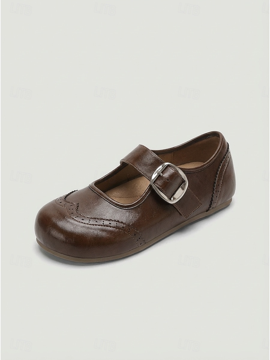 Scarpe basse Mary Jane brogue retrò da donna marroni - comode scarpe a punta tonda con cinturino con fibbia &Dettaglio a punta d'ala per l'ufficio quotidiano e le passeggiate casual &stile accademico del 2026 a $54.99 –P3