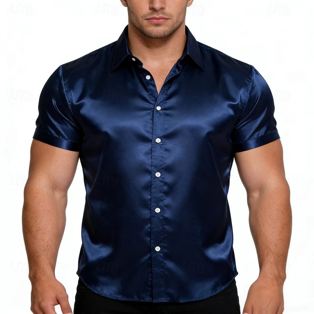 Homme Chemise Chemise en satin Chemise habillée Chemise Boutonnée Couleur Unie Extérieur Travail Noir Blanche Jaune Rouge Manche Courte Col Rabattu Été Printemps Vêtement Tenue Boutons de 2026 ? $21.99 –P7