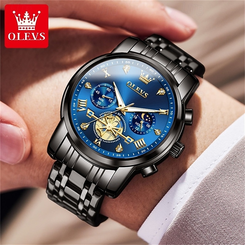 Olevs heren automatisch horloge luxe skeleton mechanisch polshorloge met maanfase waterdicht lichtgevend tweekleurig roestvrijstalen zakelijk modehorloge voor heren 2026 - $45.99 –P19