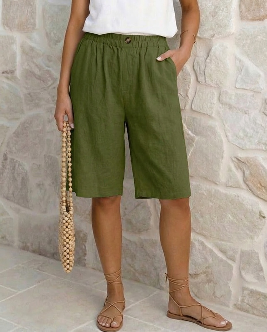 Mulheres Calças com toque de linho Bermudas Calças Capri Calção Férias Moda Roupa de rua Comprimento do joelho Cintura Alta Tecido Bolsos Cintura elástica Respirabilidade Confortável Respirável Com de 2026 por $9.49 –P4