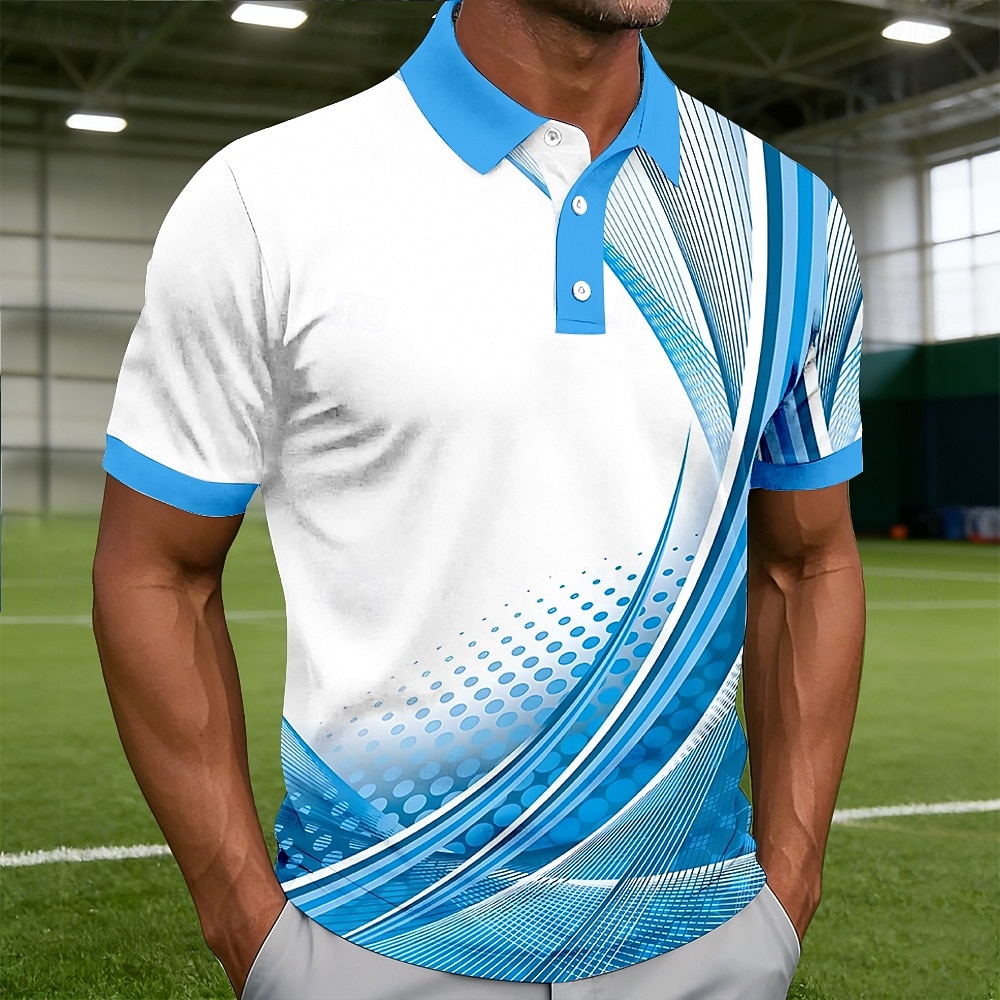 Hombre Geométrico Línea Camisetas polo Manga Corta Camisas de polo Camisas con cuello Casual Ropa Deportiva Impresión 3D Botones Primavera verano Azul Piscina Rojo Morado 2026 - $22.99 –P1