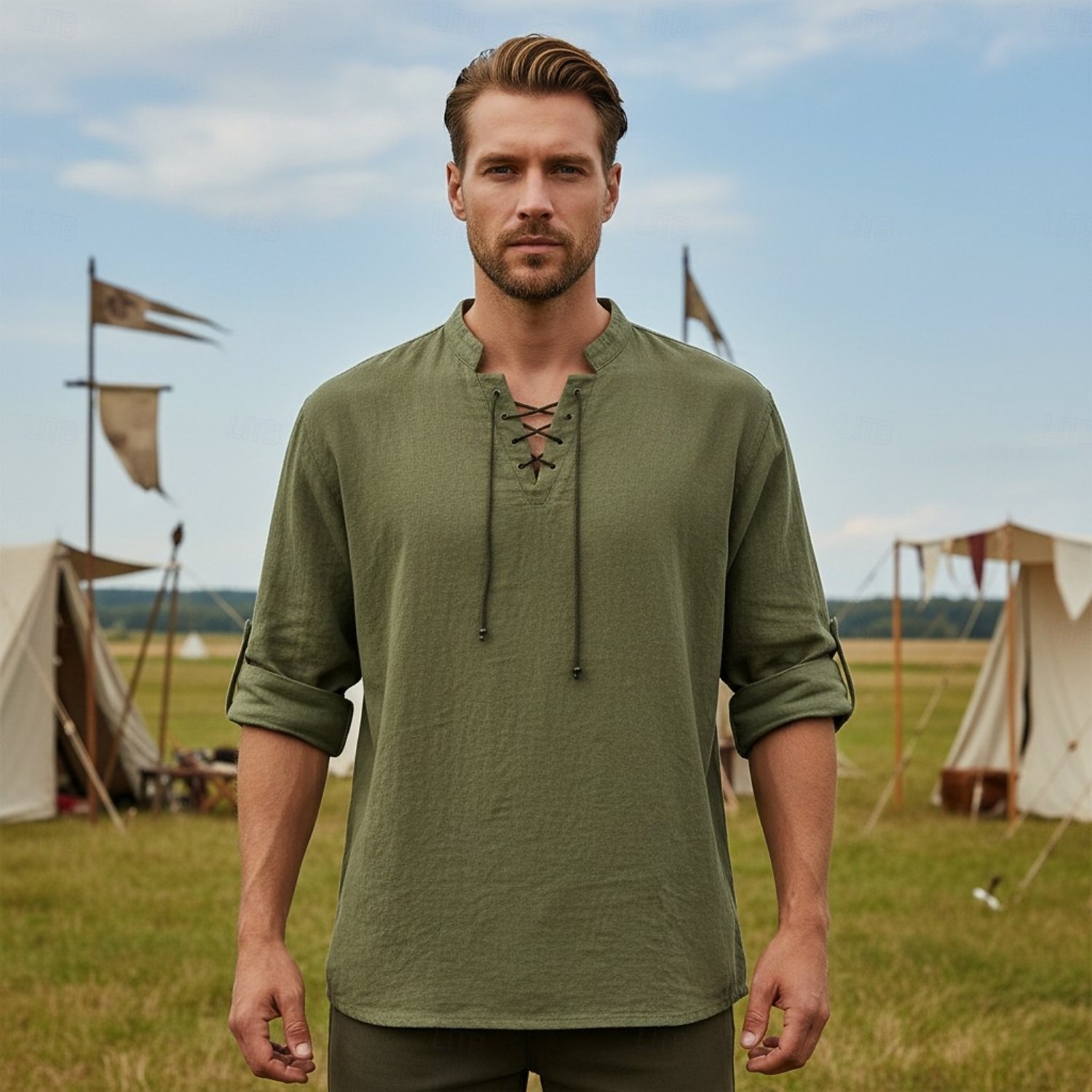 Médiéval Renaissance Chemise Pirate Viking Mélanger avec du coton et du lin Déguisement Homme Viking Pirate Halloween Carnaval Performance LARP Foire de la Renaissance Adulte Chemise Printemps & Été de 2026 ? $31.99 –P9