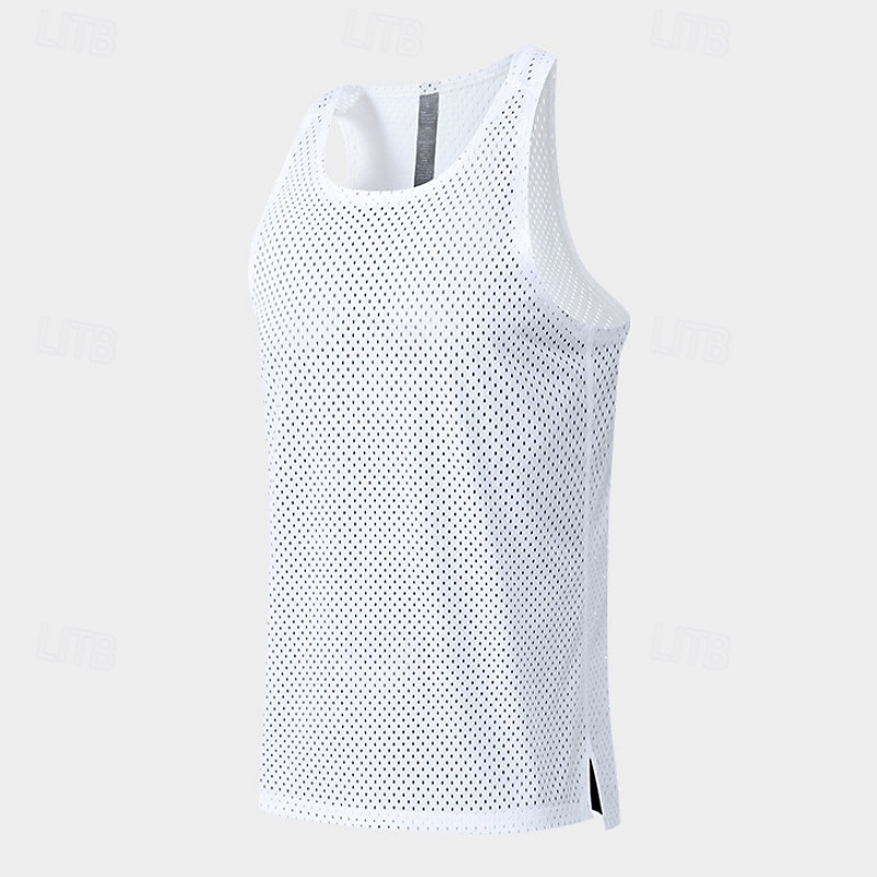 Herre Ensfarget Treningstank topp Singlet til jogging Gymtopp Sommer Vår Netting Ermeløs Hurtigtørkende Komprimering Fukttransport Pustende Treningsøkt Løp Vandring Jogge Blå Svart Hvit Sports 2026 - $16.99 –P7
