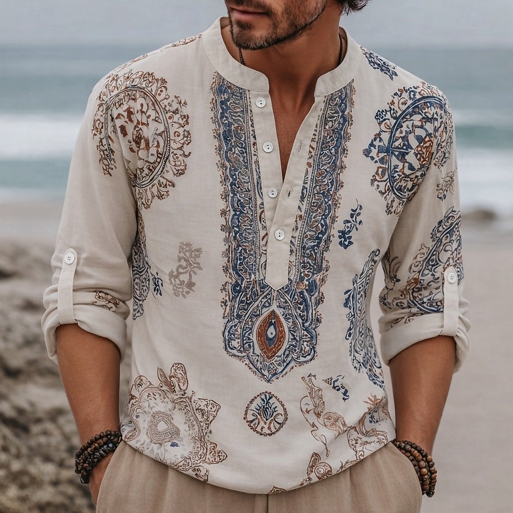 Homme Ethnique Floral complexe Chemise Chemise Boutonnée Chemise Henley manche longue Vintage Rétro Occasionnel Vacances Mariage Été Printemps Col mandarin Col montant Impression 3D Chemise en lin de 2026 ? $27.99 –P1