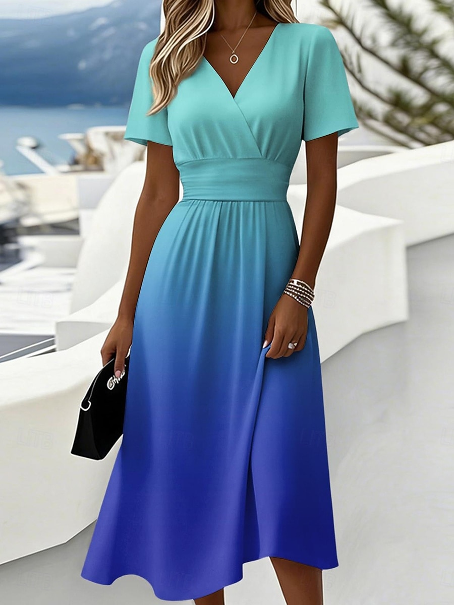 Pentru femei Rochii Midi Rochie A line Vacanță Casual Boho Fit regulat Grafic Manșon scurt În V Albastru piscină Roz Îmbujorat Mov Portocaliu Vară Primăvară 2026 - $34.99 –P1