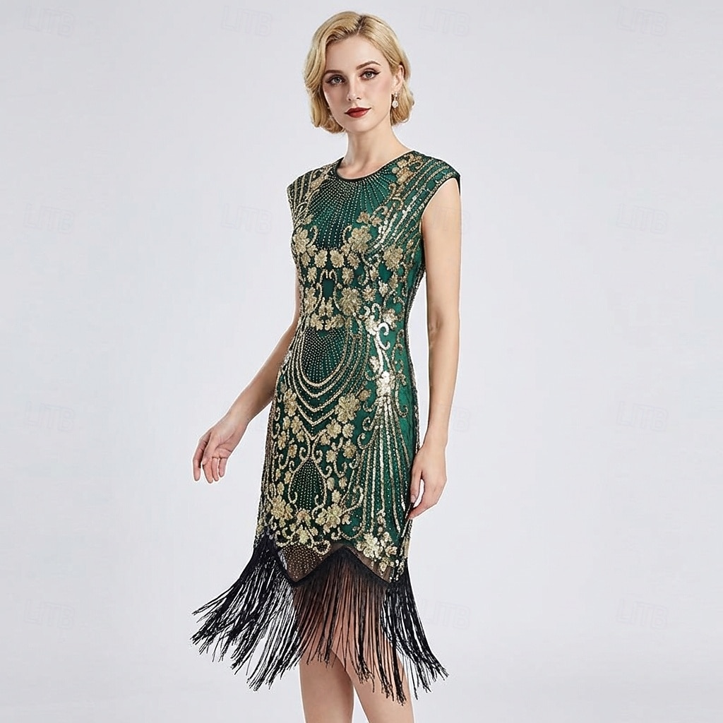 knee length flapper dress Roaring 20s 1920s Retro Vintage Sleeveless The Great Gatsby Charleston Sequins Tassel Fringe Fancy Dress Women's Halloween Carnival speakeasy Party & Evening Adults' Dress 2026 Zardosi