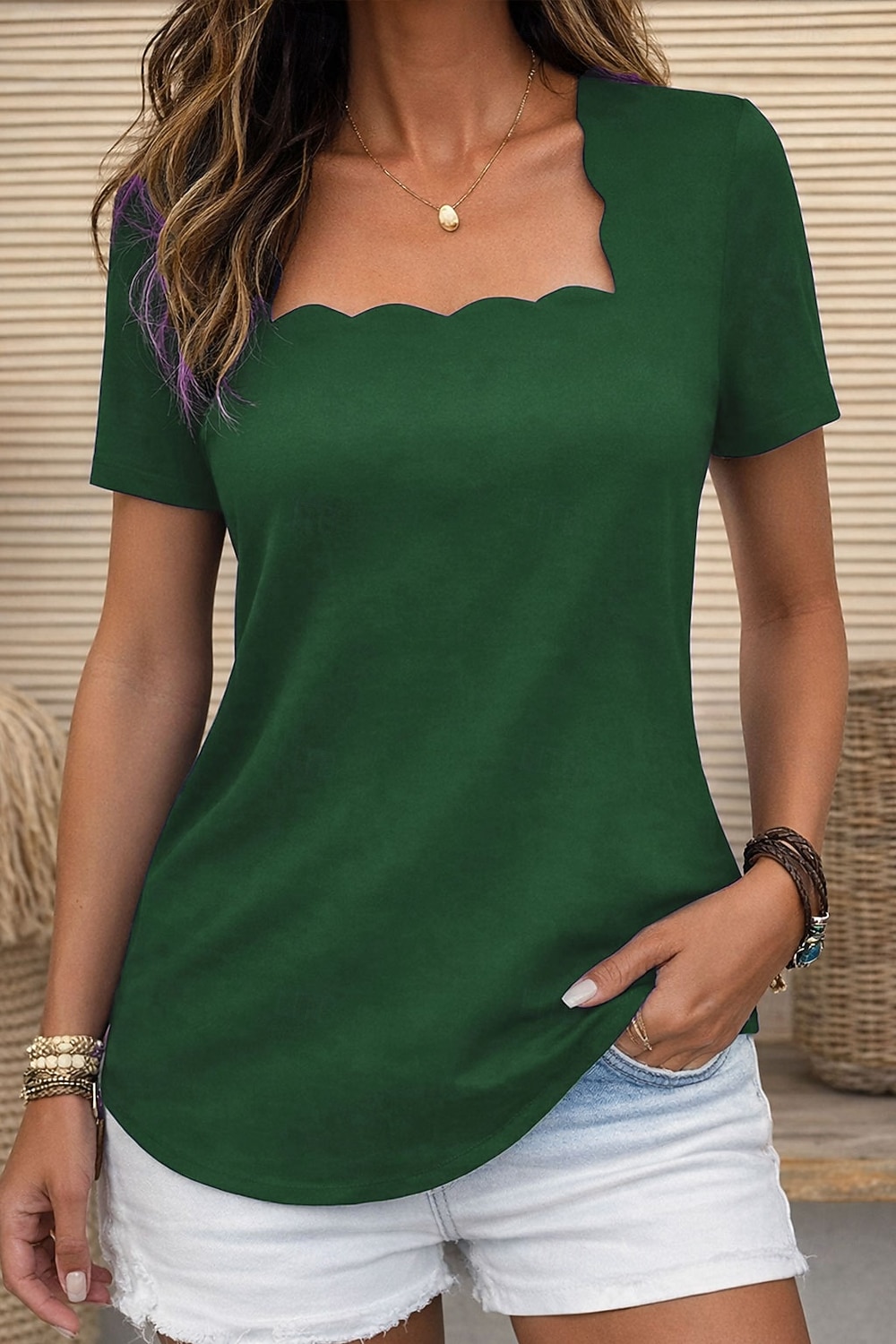 نسائي بلوزة لون الصلبة عتيق أنيق أساسي كم قصير رقبة مربعة قمصان عادية مناسب للبس اليومي أزرق أسود أحمر أرجواني أخضر الصيف الربيع 2026 - $24.99 –P2