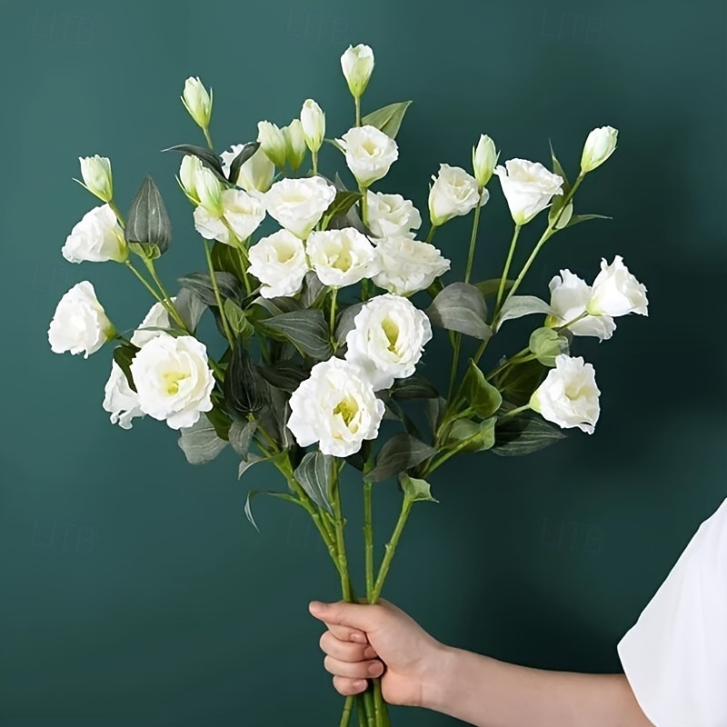 3 flores artificiales de eustoma de 4 cabezas, ramo de lisianthus artificiales realistas para decoración del hogar y sala de estar. &Decoración para bodas: perfecta para accesorios de fotografía, 2026 - $18.99 –P2
