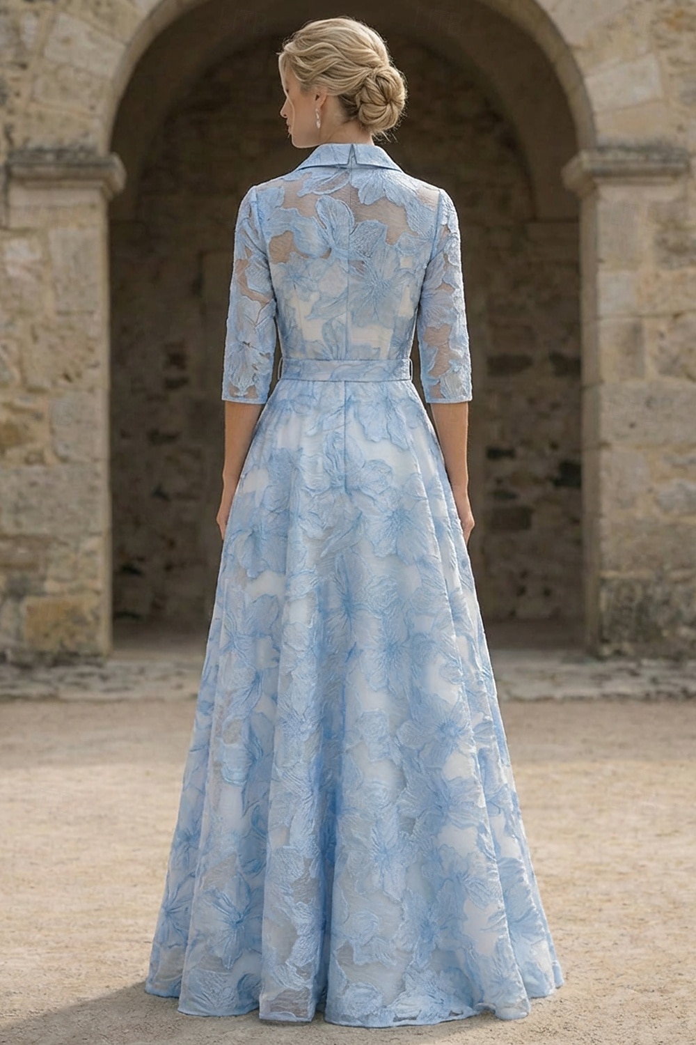 Linha A Longo Vestido Para Mãe dos Noivos Manga Longa Colarinho de Camisa Elegante Vintage Formal Festa de Família Kentucky Derby Cetim Organza com Laço(s) Flor de 2026 por $171.99 –P3