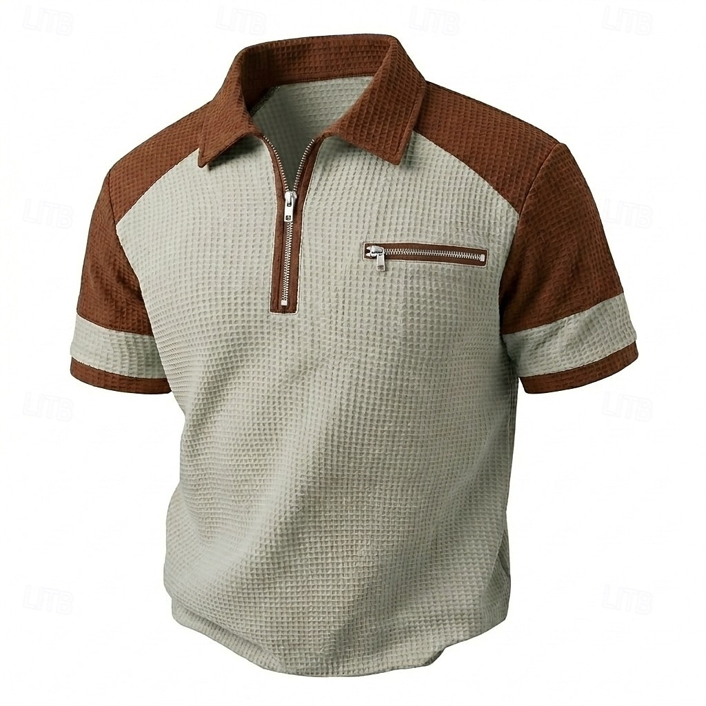 Bărbați Tricouri polo Waffle Polo Casual Zilnic Fermoar Quarter Zip Manșon scurt Modă De Bază Bloc Culoare cadrilat Fermoar Ușor Primavara vara Vară Primăvară Fit adaptat Negru Alb Bleumarin Kaki Gri 2026 - $20.99 –P2