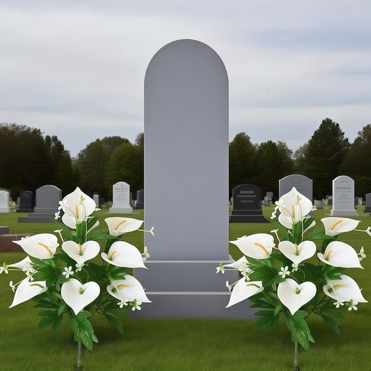2 stk. kunstige blomster til kirkegården til minnedagen, store, vedlikeholdsfrie gravsteinsdekorasjoner, egnet for alle årstider, ideelle for utendørs kirkegårder, minnehaller hjemme, gravsteder 2026 - $19.99 –P4