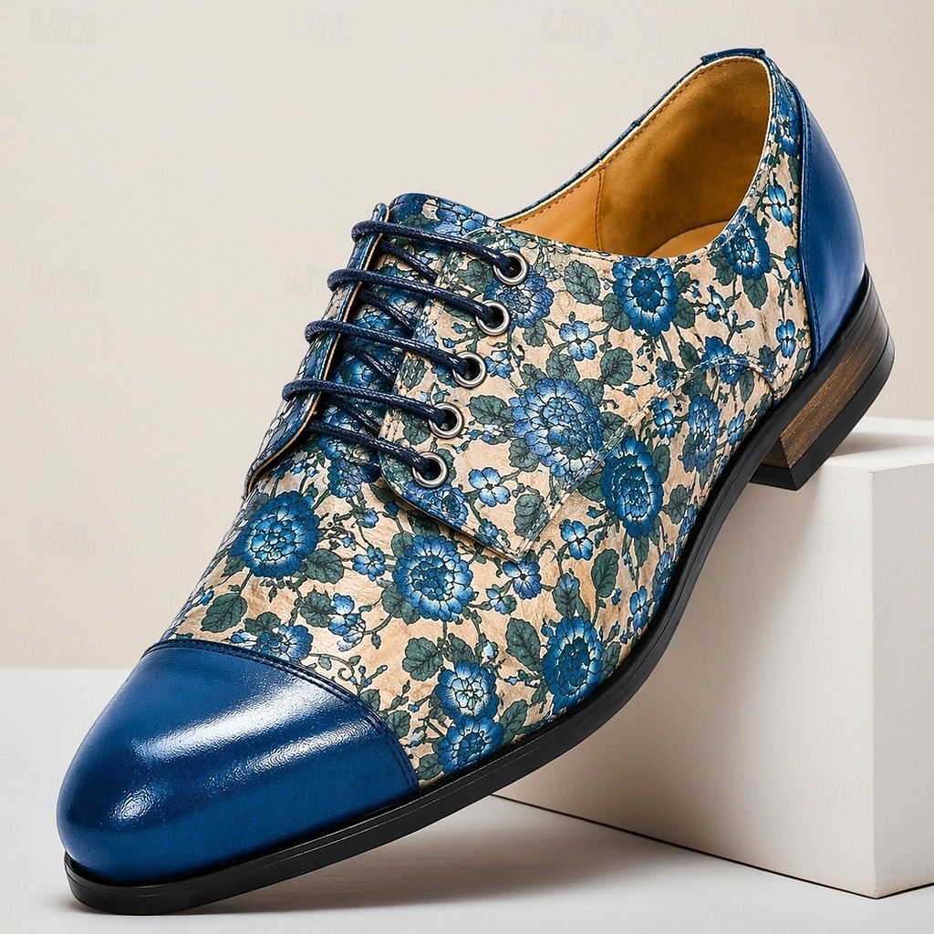 Men's Blue Floral Oxford Shoes Lace-Up Dress Shoes Elegant Statement Footwear for Wedding Guests, Banquets, Parties, Prom and Formal Evening Wear 2026 - $109.99 –P1