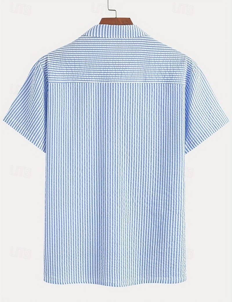 Men's Shirt Casual Shirt Seersucker Shirt Button Up Shirt Blue Black Red Green Short Sleeve Vertical Stripes Shirt Collar Casual Daily Buttons Clothing Apparel Elegant Fashion Casual 2026 - $24.99 –P2