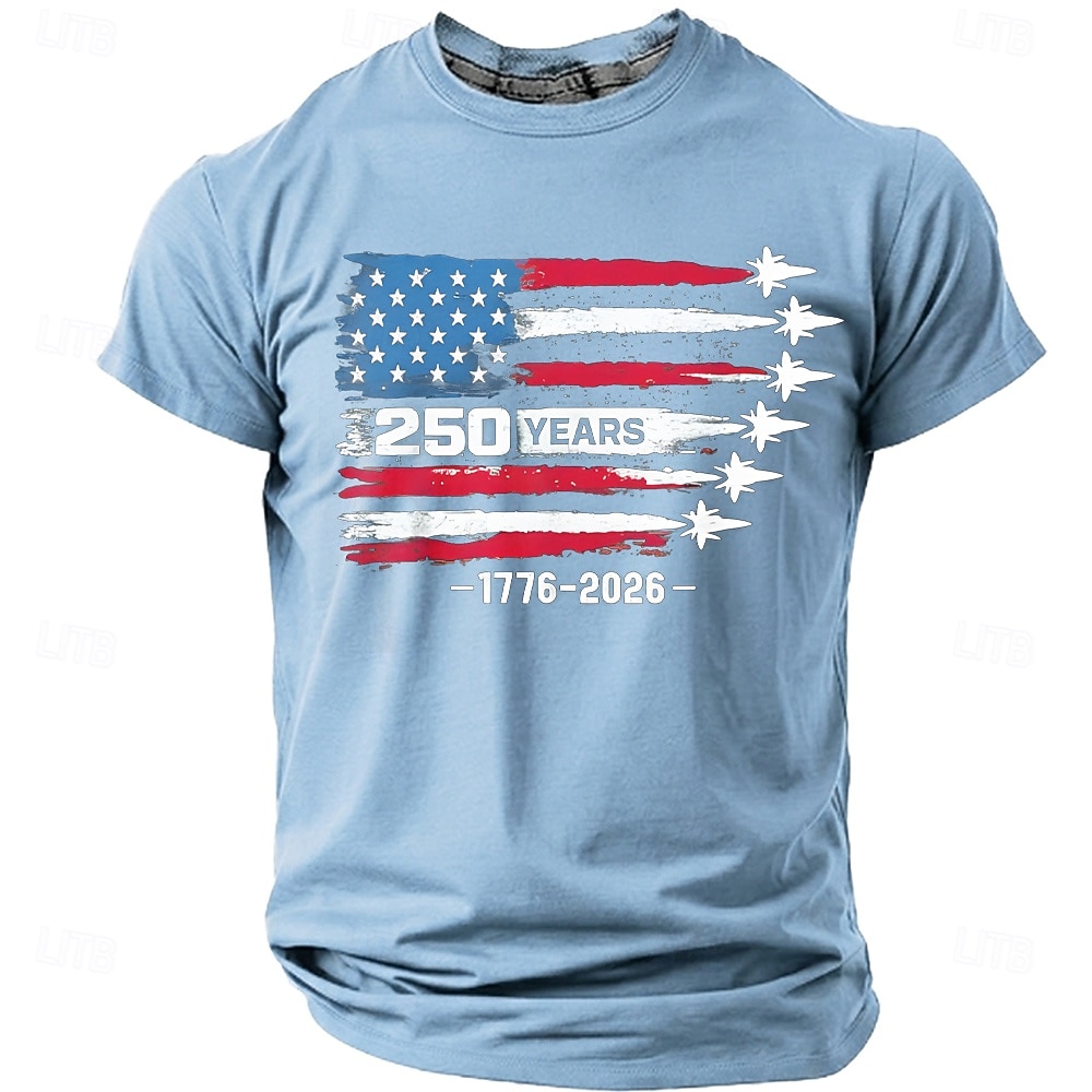 4 juli 2026 250:e Herr Amerikanska amerikanska flaggan Rolig Slang T-shirt Kortärmad T-shirt 3D-tryck Rund hals Skjorta Mode Dagligen Dagligen Gata Blå Ljusblå Grapefruktljung Sommar Vår Kläder S M L 2026 - $19.99 –P9