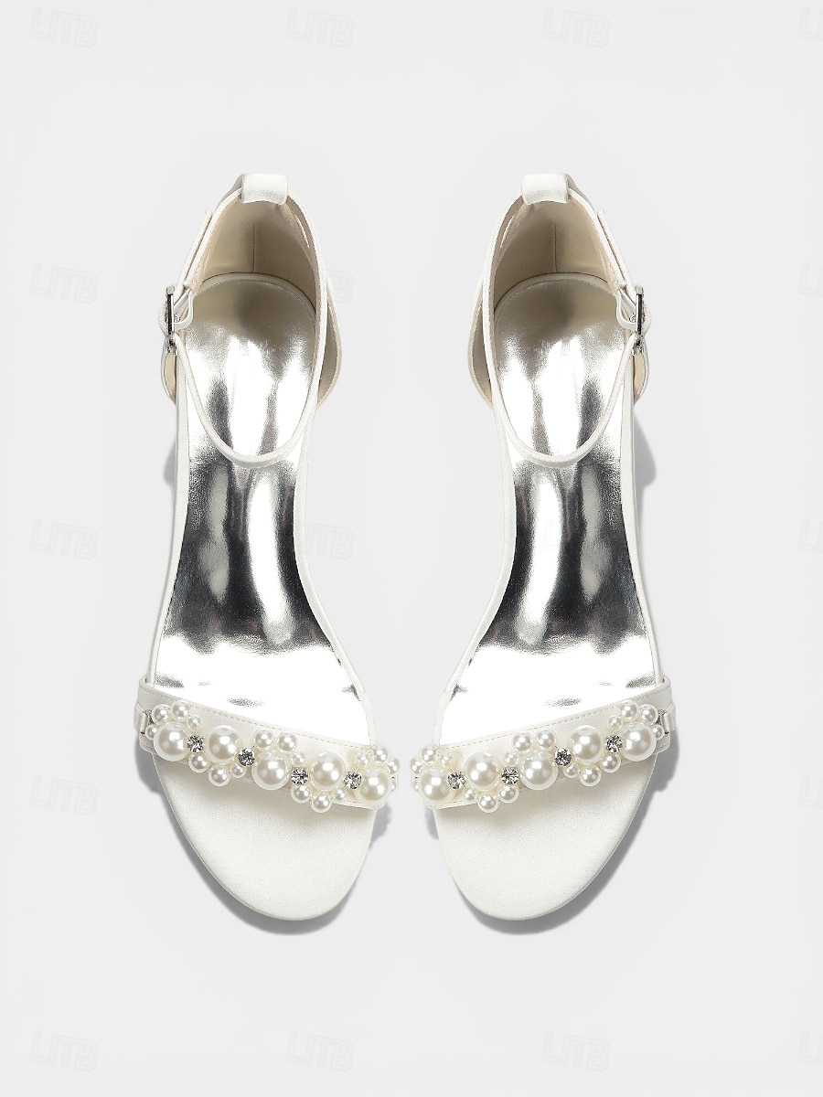 Women's Navy Pearl Embellished Chunky Heel Sandals - Elegant Ankle Strap Cocktail Party Dress Shoes 2026 - $59.99 –P3