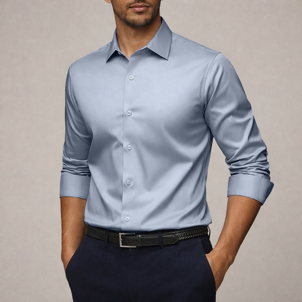 Per uomo Camicia Camicia in raso Camicia elegante Camicia con Bottoni Semplice Matrimonio Formale Blu chiaro Nero Bianco Verde Manica Lunga Bavero Tutte le stagioni Abbigliamento Puro del 2026 a $31.99 –P5