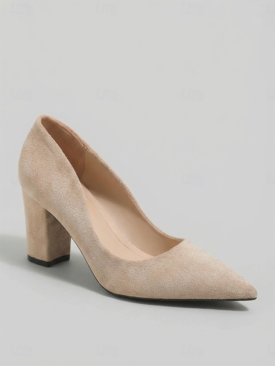 Women's Rose Pink Suede Pumps - Elegant Pointed Toe Block Heels for Everyday Wear, Casual Outfits & Stylish Street Look 2026 - $54.99 –P3