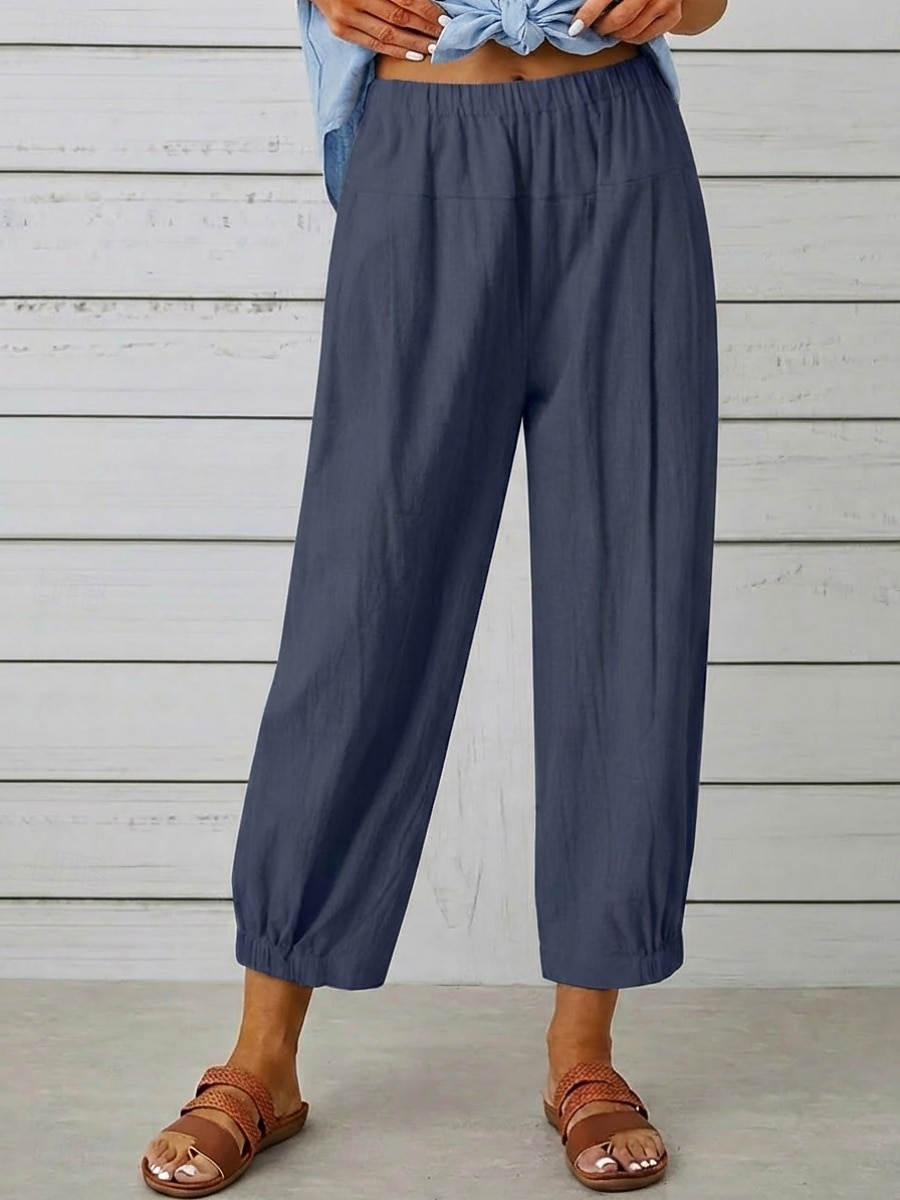 Women's Cotton Linen Pants Trousers Casual Pants Summer Pants Vacation Fashion Streetwear Ankle-Length High Waist Plain Pocket Elastic Waist Comfort Comfortable Inelastic Daily Vacation Street Black 2026 - $21.99 –P5