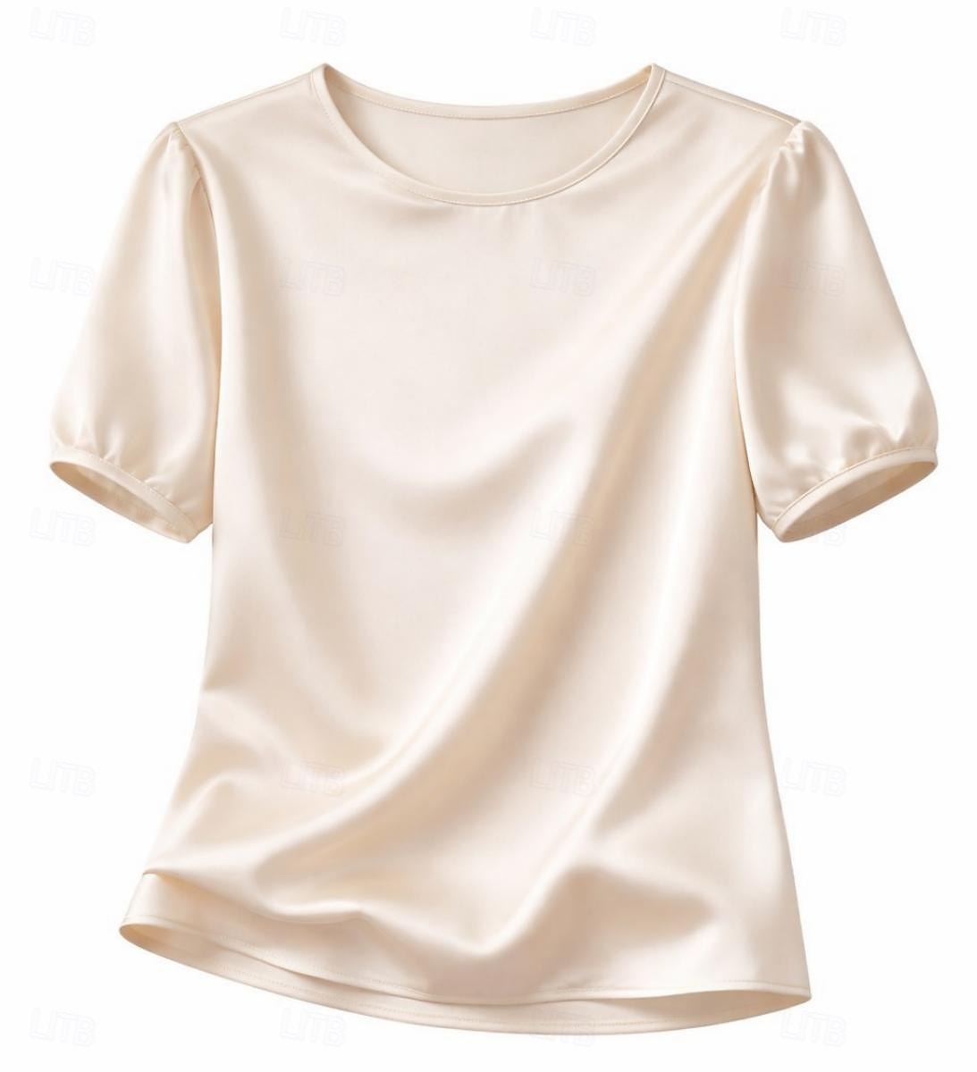 Per donna Top in raso Maglietta Tinta unica Elegante Casual Manica Corta Girocollo Top Regolari Quotidiano Uscire Nero Rosa Rosso Verde Albicocca Estate Primavera del 2026 a $21.99 –P5