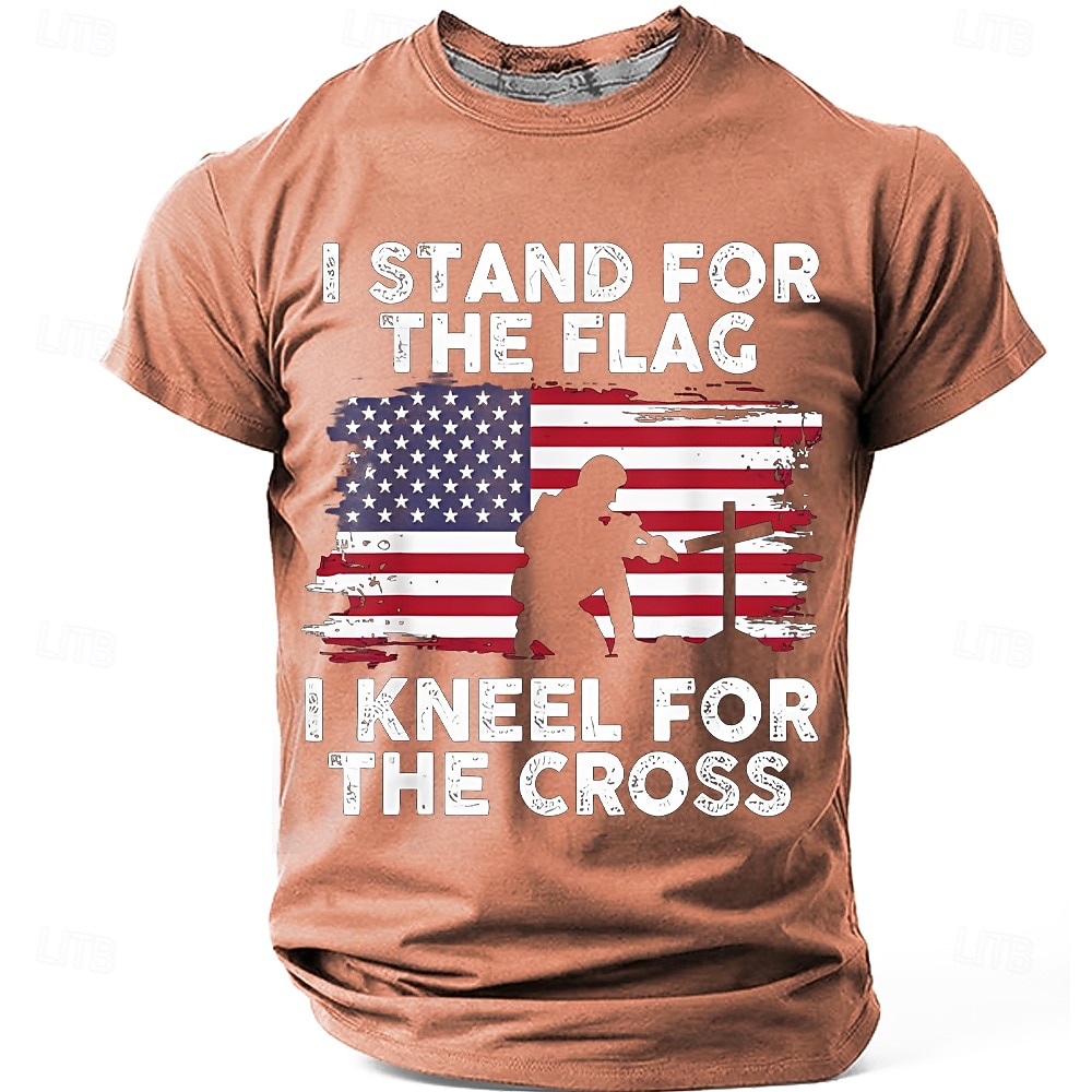 Memorial Day I Stand For The Flag I Kneel For The Cross Men's Bible American Flag Kneeling Soldier Christian Cross Patriotic Graphic T Shirt Vintage Casual Tee Designer Clothing Apparel 2026 - $18.99 –P6