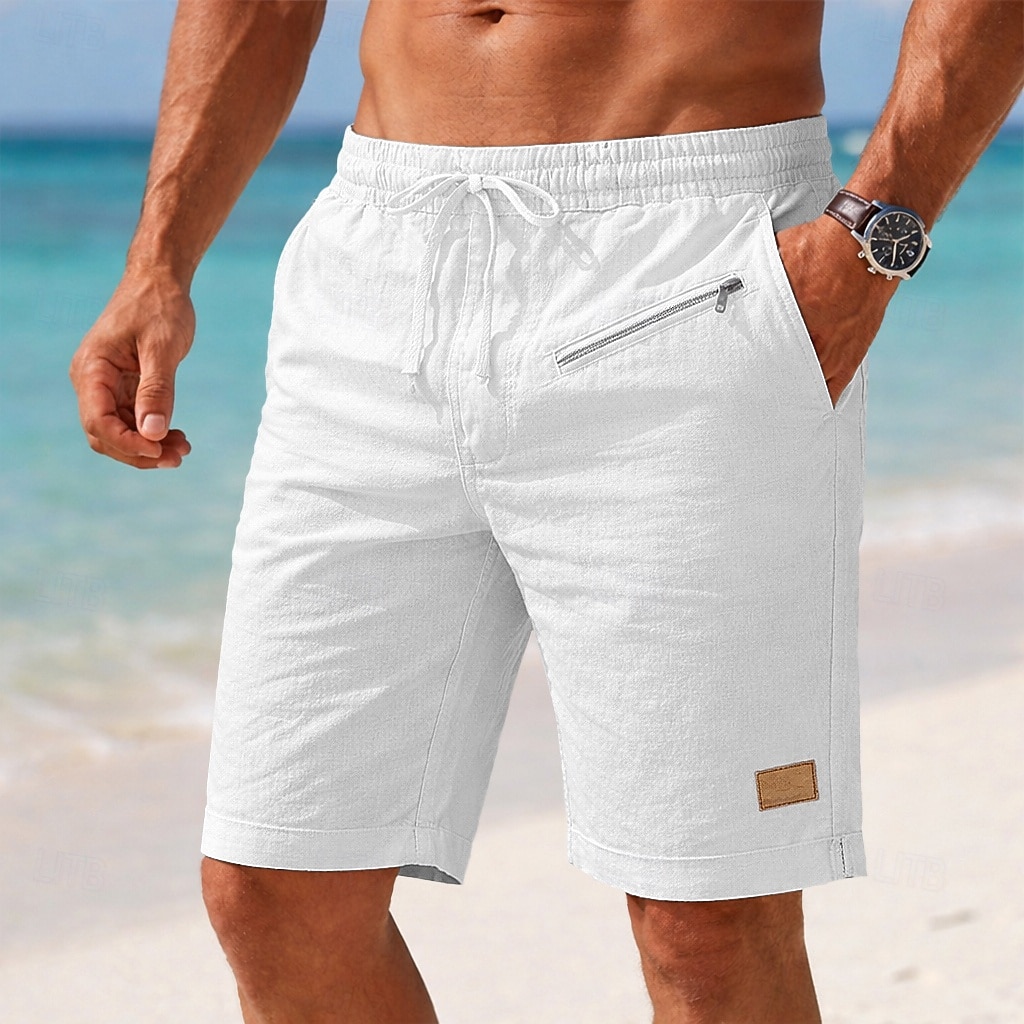 Men's Shorts Linen Shorts Summer Shorts Beach Shorts Drawstring Elastic Waist Zipper Pocket Plain Solid Comfort Soft Short Daily Beach Fashion Chic & Modern Blue Black Stretchy 2026 - $26.99 –P1