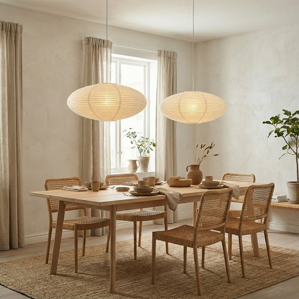 Lampă pandantiv ovală wabi sabi din hârtie, stil japonez, lampă de tavan minimalistă suspendată, candelabru modern cu felinar din hârtie pentru sufragerie, dormitor, living 2026 - $197.99 –P7