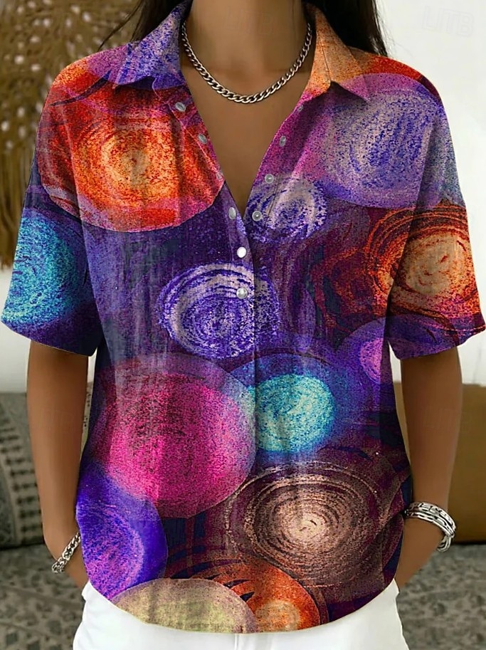 Women's Shirt Solid Color Elegant Bohemia Vacation Short Sleeve Long Tops Casual Daily Holiday Blue White and Pink Light Brown Purple Orange Summer Spring 2026 - $28.99 –P1