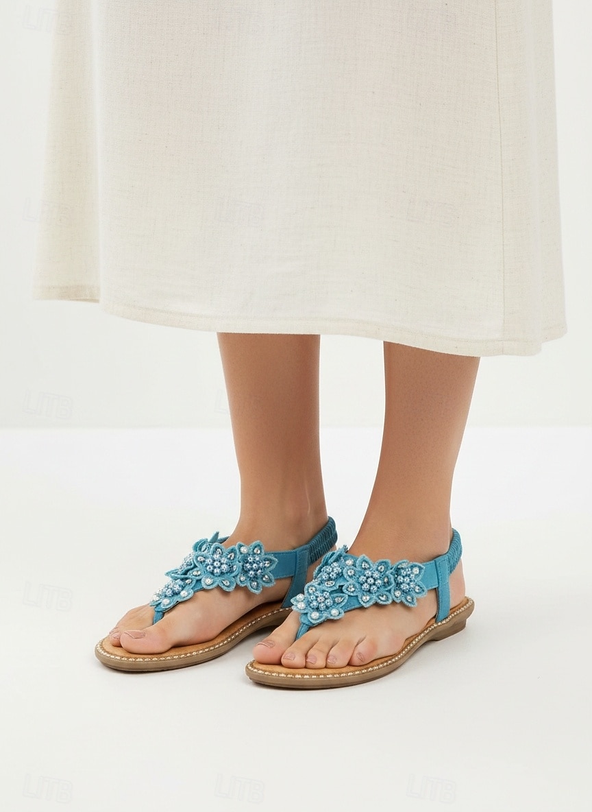 Women's Boho Floral Beaded Sandals – Casual Elastic Strap Summer Flip-Flops with Embellished Design for Beach or Casual Outfits 2026 - $34.99 –P1