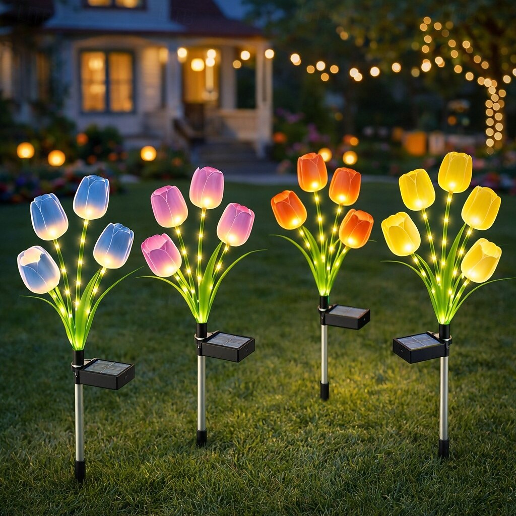 2 Pcs Outdoor Solar IP65 Waterproof 4-Head LED Tulip Stake Lights, Decorative Garden, Yard, Lawn, Pathway, Flower Bed, Villa Ambient Landscape Lighting 2026 - $30.99 –P11