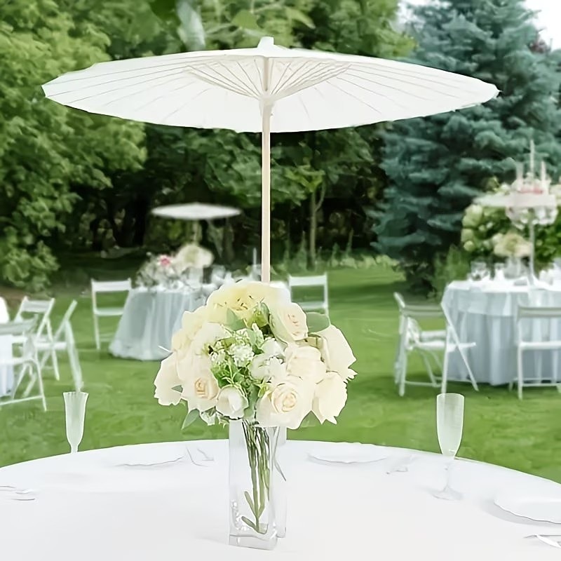 Set van 3 witte papieren paraplu's van 60 cm (23,62 inch), klassieke stijl met houten handvat, handmatig te openen, UV-bescherming, ideaal voor bruiloften, fotografie, cosplay en feesten. 2026 - $25.99 –P10