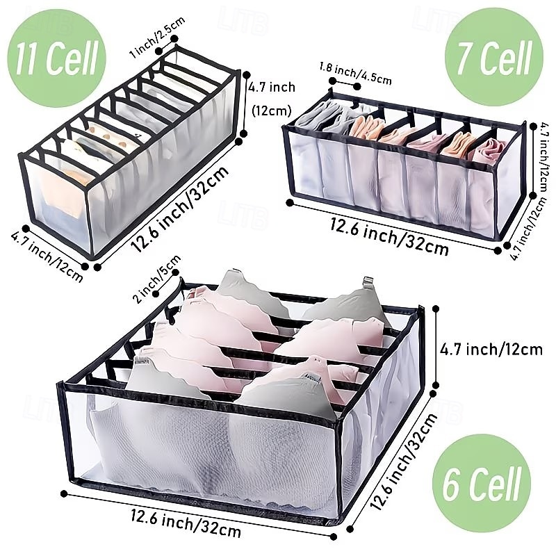 5-Piece Foldable Wardrobe Storage Boxes - Grid Underwear Storage Bags - Multi-Size Nylon Drawer Dividers for Underwear, Socks, and Ties, Stylish 2026 - $16.49 –P3