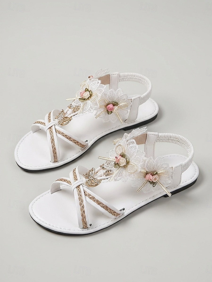 Sandalias de playa blancas románticas para mujer: cómodas chanclas planas con detalle de flor en 3D para vacaciones de verano, bodas en la playa y ropa de resort tropical. 2026 - $26.99 –P2