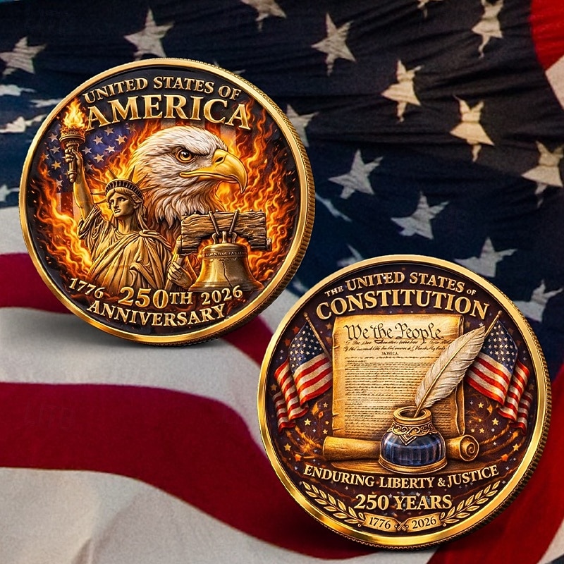U.S. Constitution 250th Anniversary Commemorative Coin, 'We The People' Medal, Patriotic Collectible with Quill, American Flags, Liberty & Justice Historical Gift 2026 - $19.99 –P1