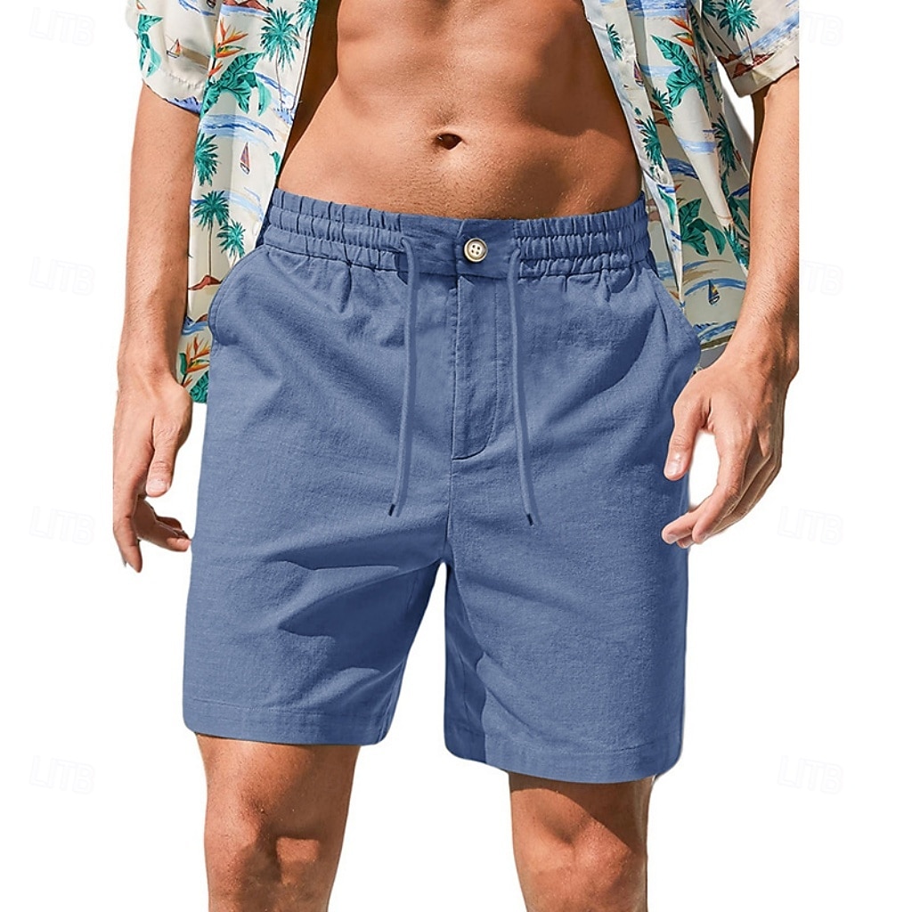 Men's Shorts Linen Shorts Summer Shorts Beach Shorts Drawstring Elastic Waist Plain Comfort Breathable Short Daily Outdoor Beach Vacation Fashion Blue Black Inelastic 2026 - $29.99 –P1