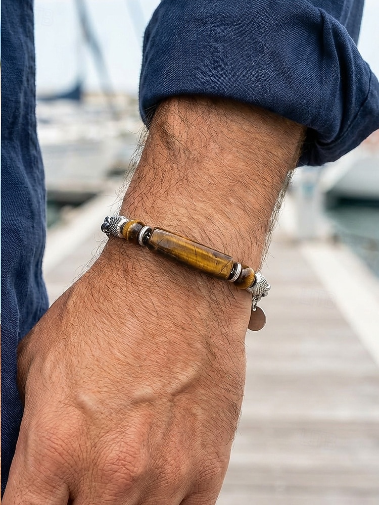 Bracelet bohème pour homme en acier titane et pierres naturelles, bracelet à maillons multicolores idéal pour les vacances à la plage, les tenues d'été décontractées et le quotidien. de 2026 ? $11.99 –P3
