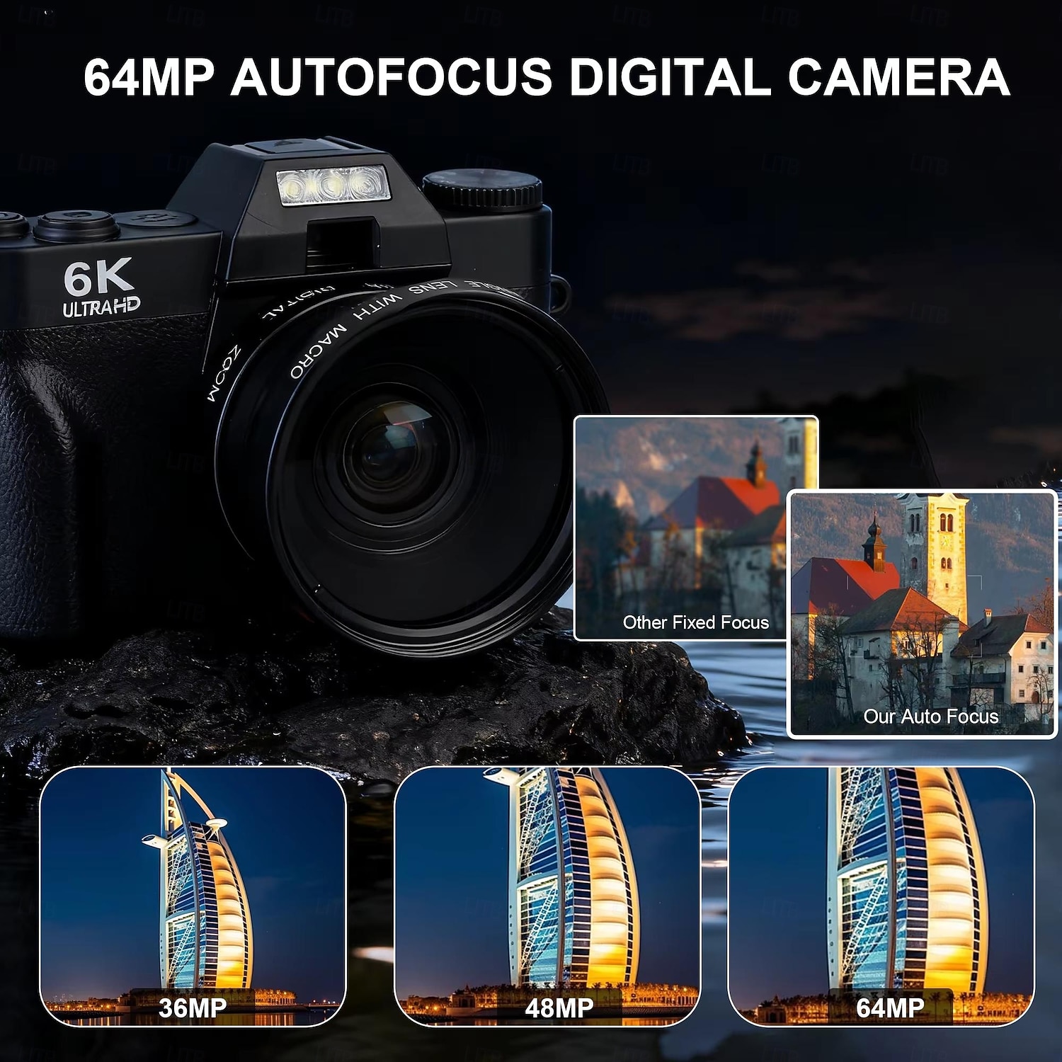 Цифровая фото- и видеокамера 6K, камера для видеоблогинга 64 Мп с автофокусом, поворотным экраном на 180°, вспышкой, замедленной съемкой и широкоугольным объективом. &макрообъектив, компактная камера 2026 - $127.99 –P6