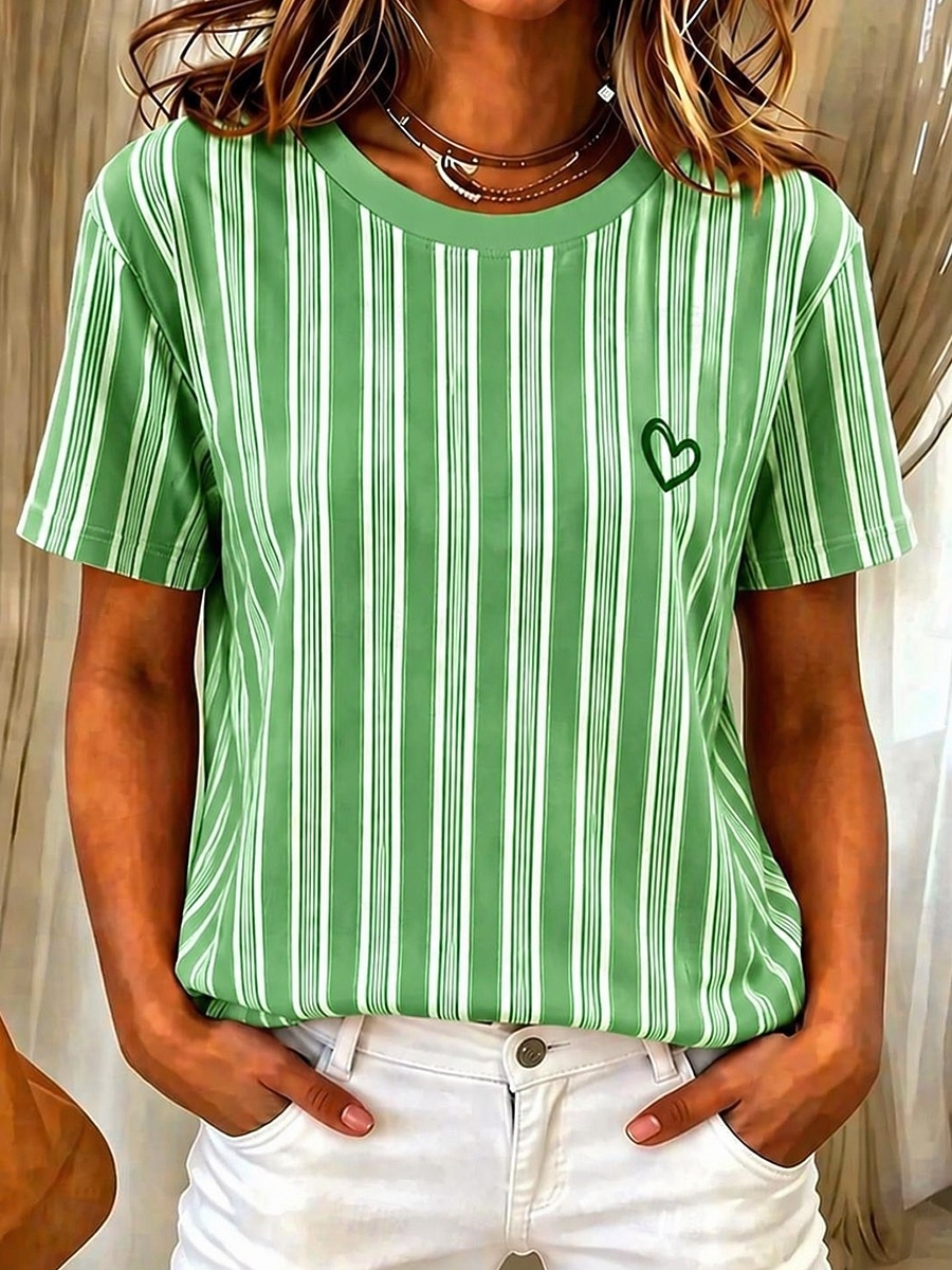 Pentru femei Tricou Imprimeu Dungi Grafic Geometric Stilat Clasic Casual Manșon scurt Stil Nautic Topuri obișnuite Casual Zilnic Albastru piscină Roz Îmbujorat Mov Trifoi Vară Primăvară 2026 - $21.99 –P7