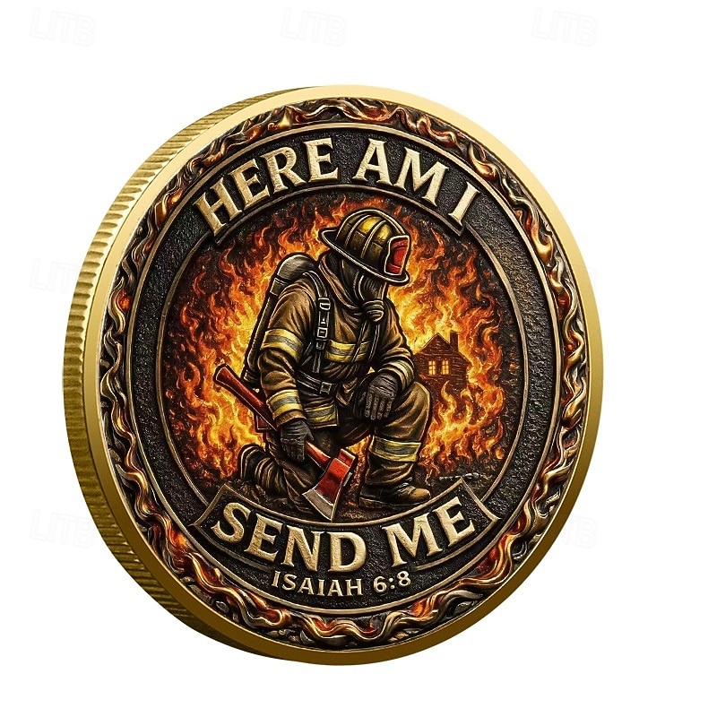 Памятная монета в честь пожарного, железная медаль с надписью «Here am i send me» (Вот я, пришлите мне). &«Первый пришел, последний ушел», 343 героя, братство, долг, жертвенность, вдохновляющий 2026 - $19.99 –P3