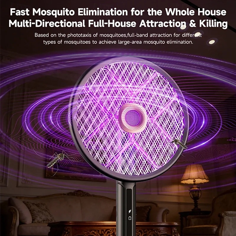 2-in-1 Electric Fly Swatter & Bug Zapper Racket, Automatic Mosquito Killer with Laser Hunting & UV Light, Extendable Handle, 90° Foldable Head for Wall-Attaching, USB Rechargeable for Home Indoor 2026 - $76.99 –P5