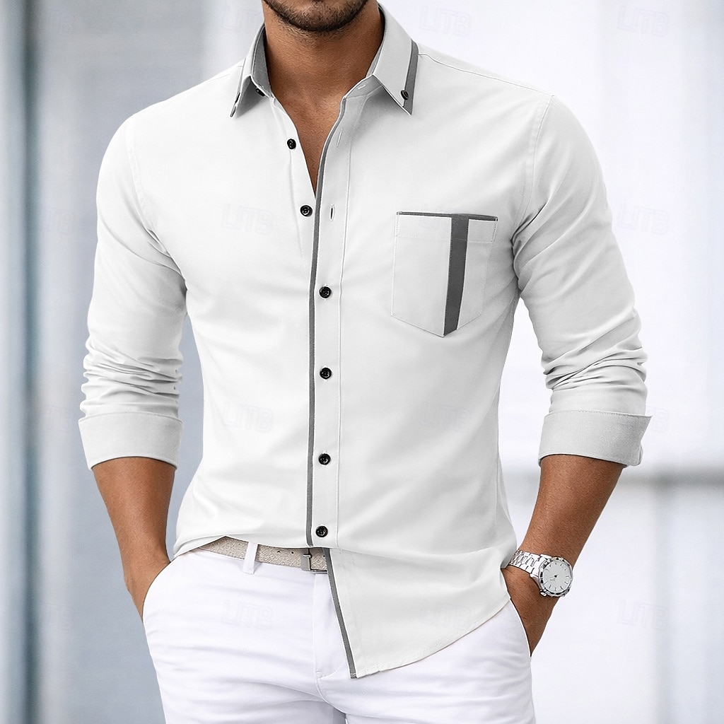 Homens Camisa Social Saia camisa de botão Camisa não de ferro Bloco de cor Casual Diário Branco Vermelho Azul Marinha Caqui Manga Longa Aberto para a Lateral Primavera Primavera & Outono Roupa de 2026 por $29.99 –P3