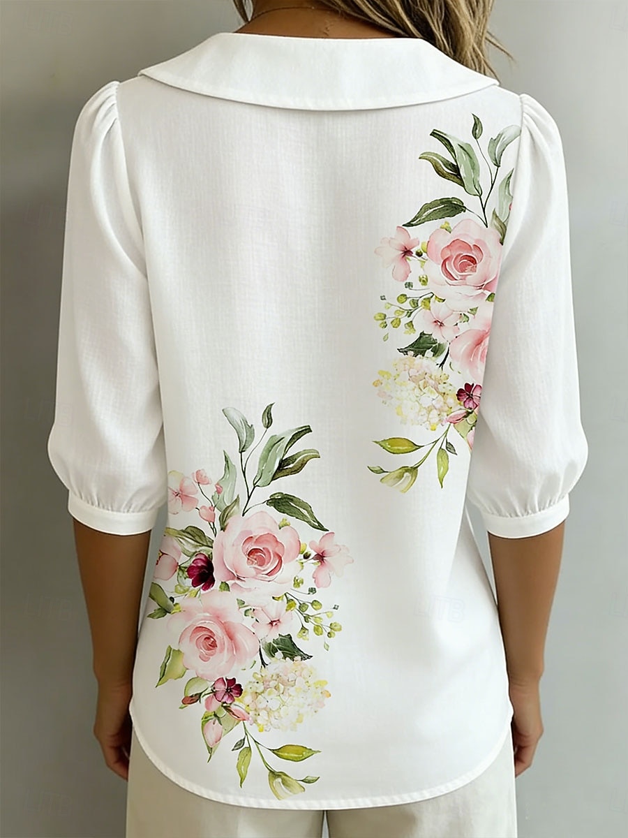 Women's Shirt Boho Shirt Floral Graphic Elegant Bohemia Vacation Peter Pan Collar Regular Tops Casual Daily Holiday White Summer Spring 2026 - $32.99 –P2