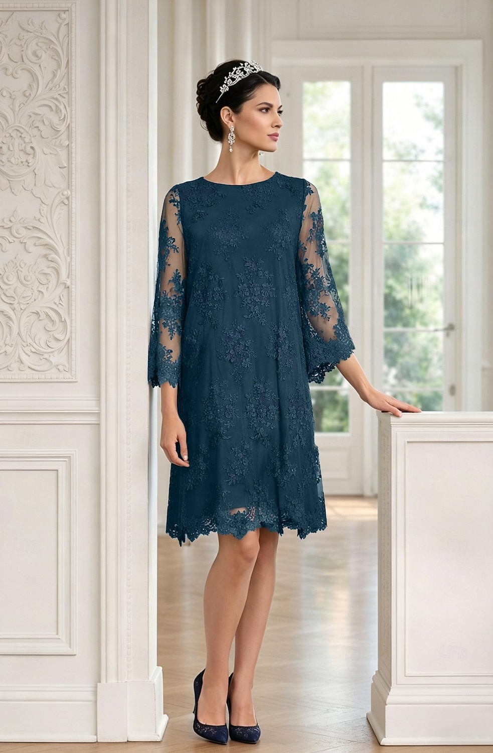 Åtsmitande Kort mini Festklänning Cocktail klänning Bröllopsgästklänning Klänning till brudens mor 3/4 ärm Prydd med juveler Elegant Bröllopsgäst Bröllopsfest Spets Tyll med Applikationsbroderi 2026 - $172.99 –P8