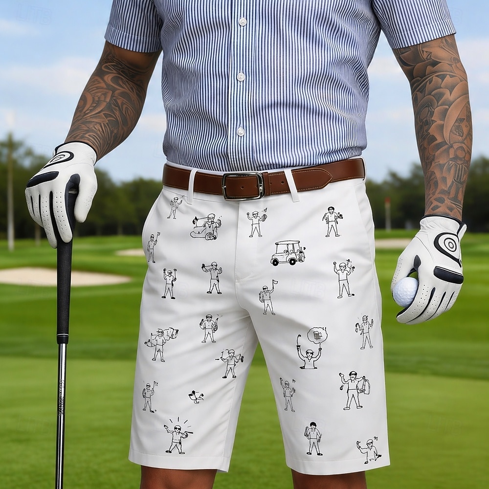 Herren Lustige Golf-Kritzeleien Bermudashorts Freizeitshorts Kurze Golfhosen Mittlere Taille Klassisch Sport im Freien Golfplatz Geschenke zum Vatertag Kurze Hose mit flacher Vorderseite und 4 Taschen 2026 - $25.99 –P1