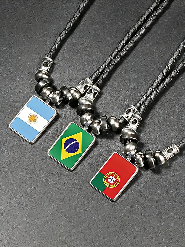 Herren-Legierung &Acryl-Halskette mit Anhängern in Nationalflaggen-Optik, verschiedene Ländermotive, lässiger Boho-Stil, perfekt für Fußballfans, Spieltage und Outdoor-Aktivitäten. &Alltagskleidung 2026 - $7.99 –P5