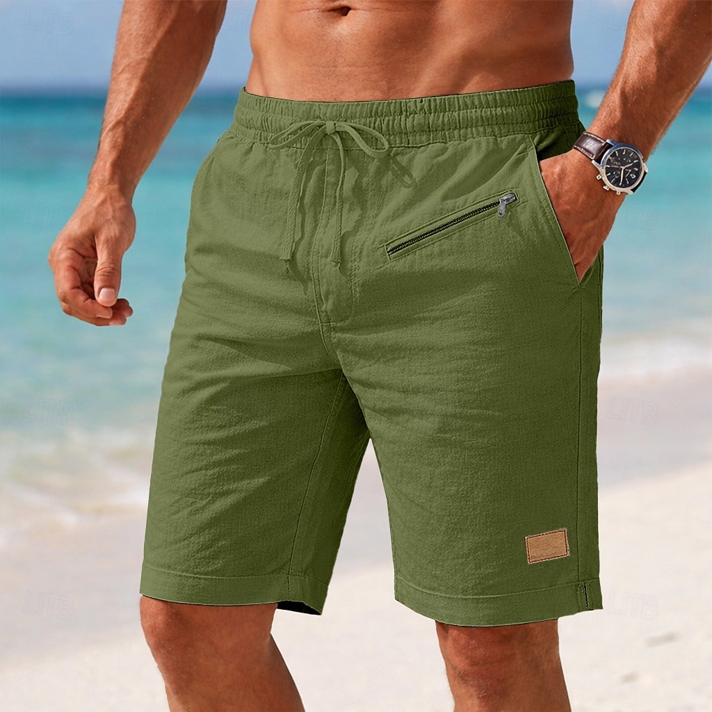 Men's Shorts Linen Shorts Summer Shorts Beach Shorts Drawstring Elastic Waist Zipper Pocket Plain Solid Comfort Soft Short Daily Beach Fashion Chic & Modern Blue Black Stretchy 2026 - $26.99 –P5