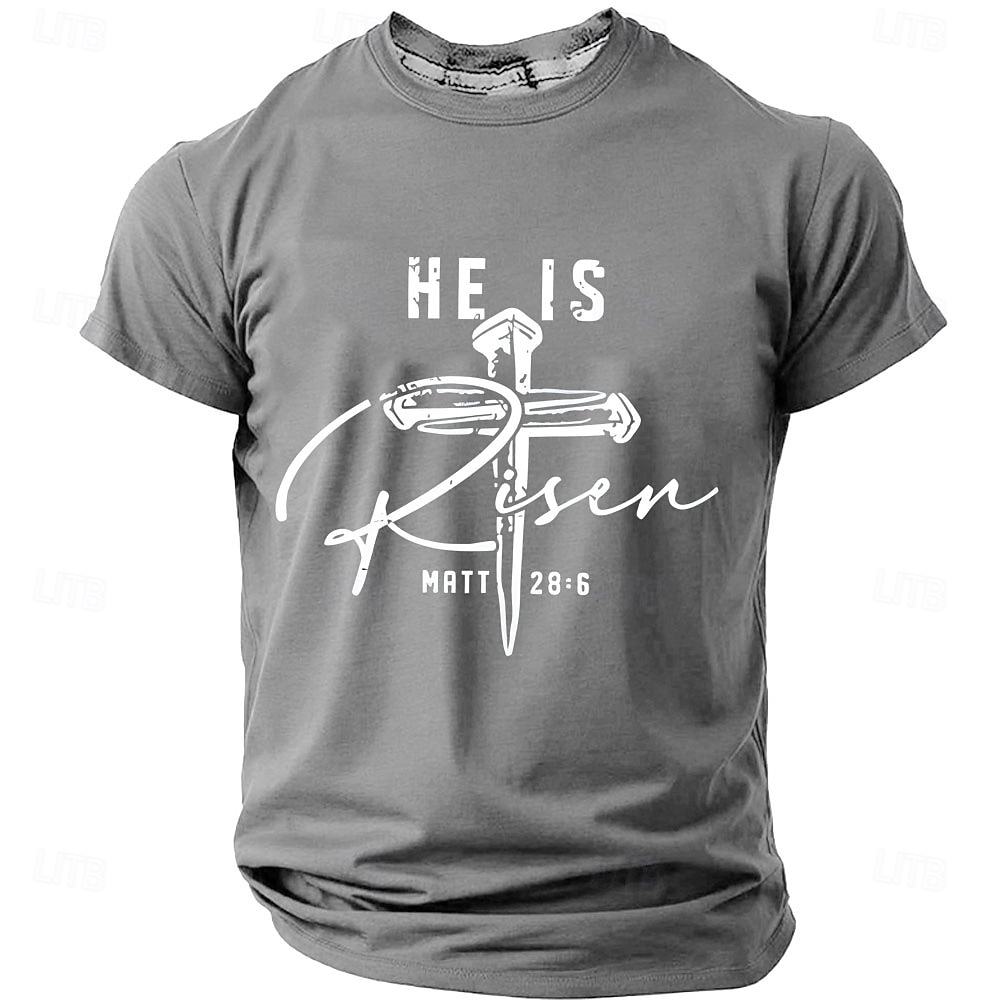 Maglietta da uomo a maniche corte con stampa croce di Gesù, tinta unita, girocollo, stile vintage retrò, ideale per festival quotidiani, blu, nero, bordeaux, estate, primavera, taglie S, M, L, XL, del 2026 a $18.99 –P5