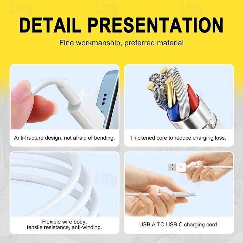 2026年 iPhone 17 Pro Max Plus用USB Type-Cケーブル2本セット、USB Type-AからType-Cへの高速充電コード、データ同期ケーブル（iPhone 16 15、iPad Pro Air、Samsung Galaxy S26 S25 S24 S23 Pro Maxに対応）  コレクション – MXN $253.55 –P5